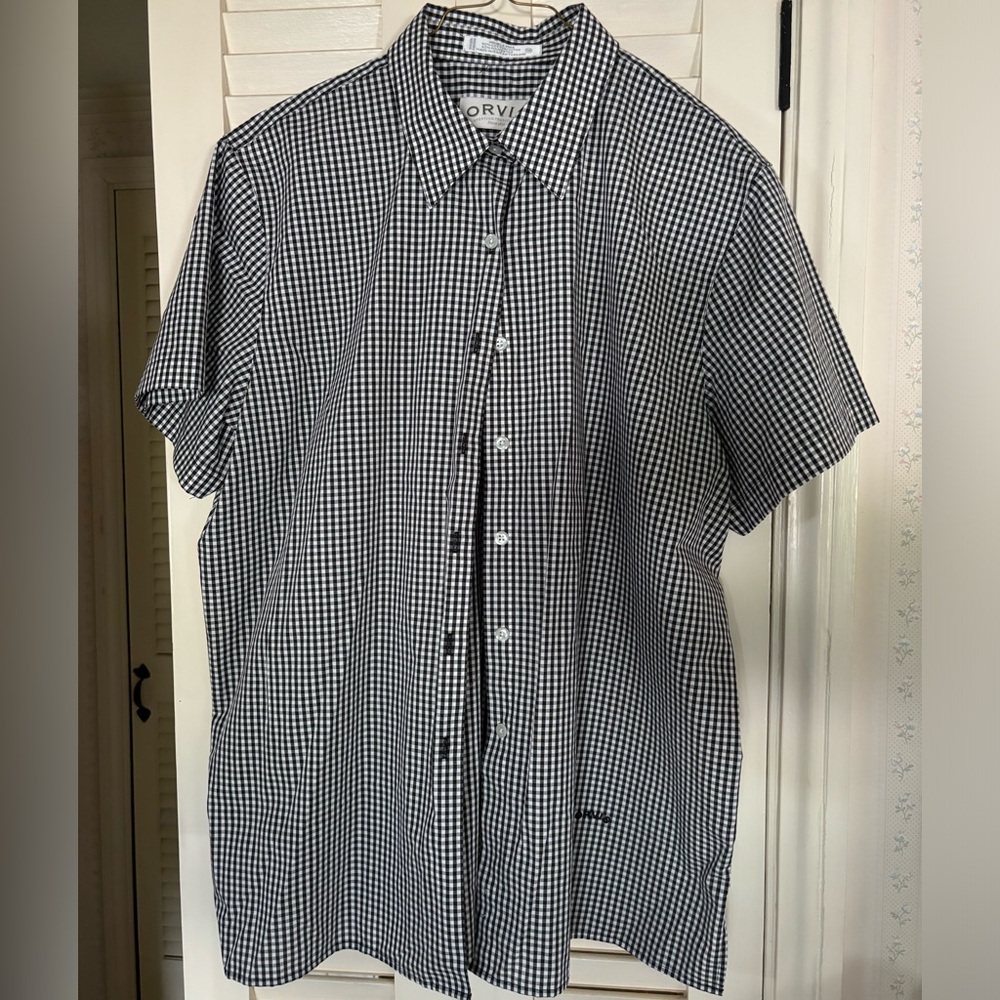 Black and White Gingham Short Sleeved Blouse